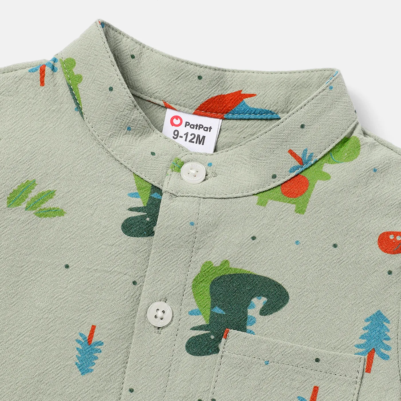 2pcs Baby Boy 100% Cotton Short-sleeve Allover Dinosaur Print Shirt and Solid Shorts Set