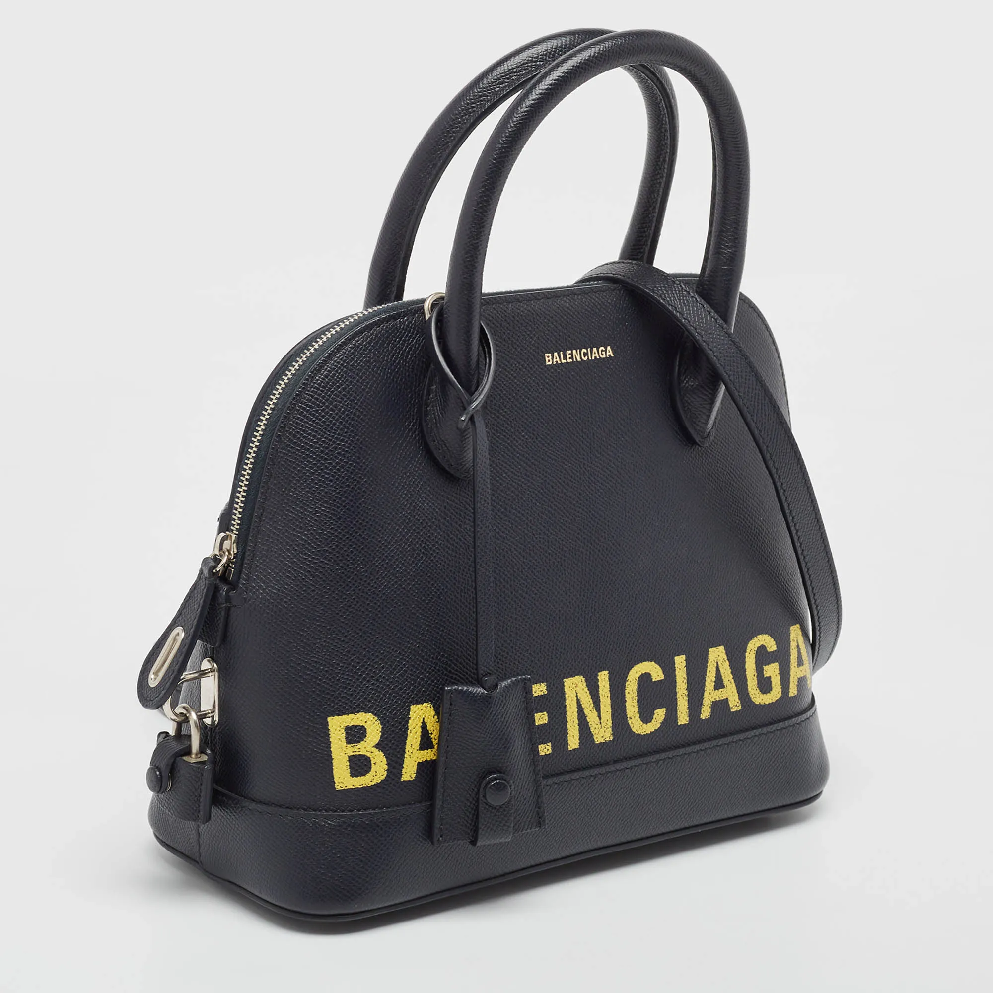 BALENCIAGA Navy Blue Leather Small Ville Bag