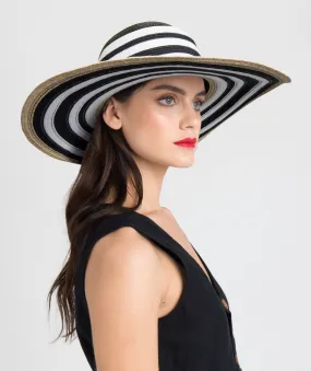 Black Natural Wide Brim Striped Sun Hat