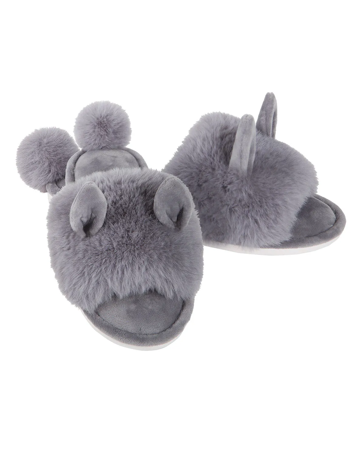 Bunny Hop Pom-Pom Open Toe Plush Slippers