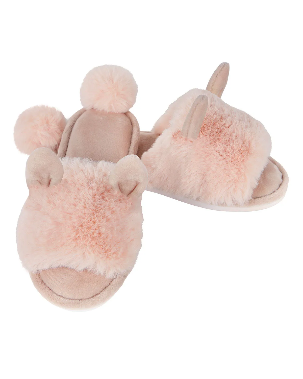 Bunny Hop Pom-Pom Open Toe Plush Slippers