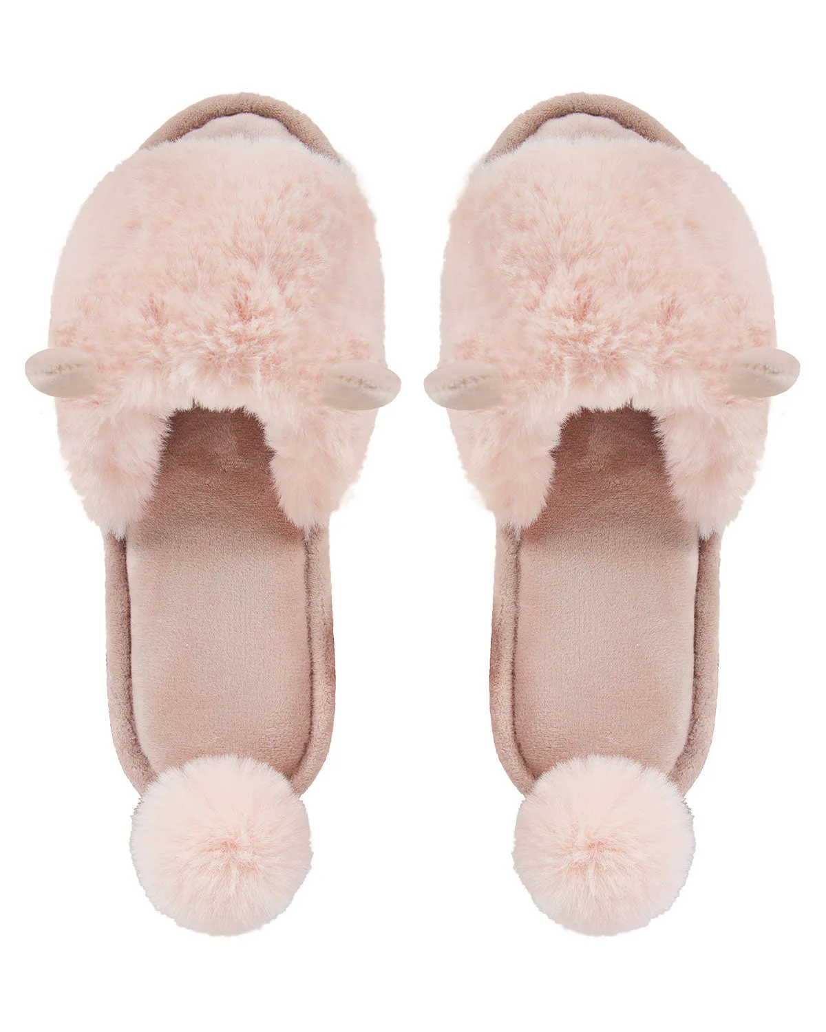 Bunny Hop Pom-Pom Open Toe Plush Slippers