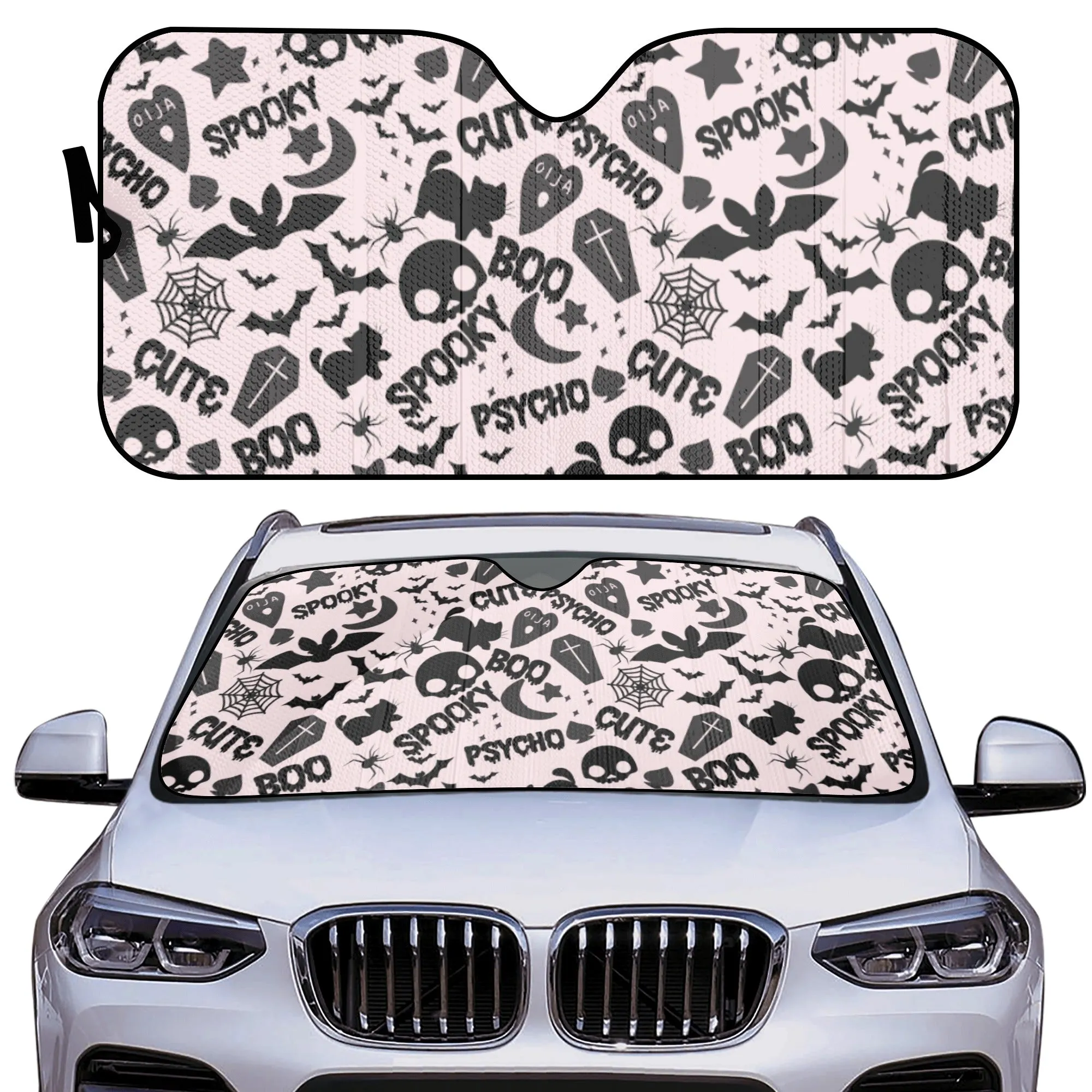 Car Decor | Pastel Goth Auto Sun Shade | Vehicle Windshield | Halloween Car Interiors | Spooky Boo