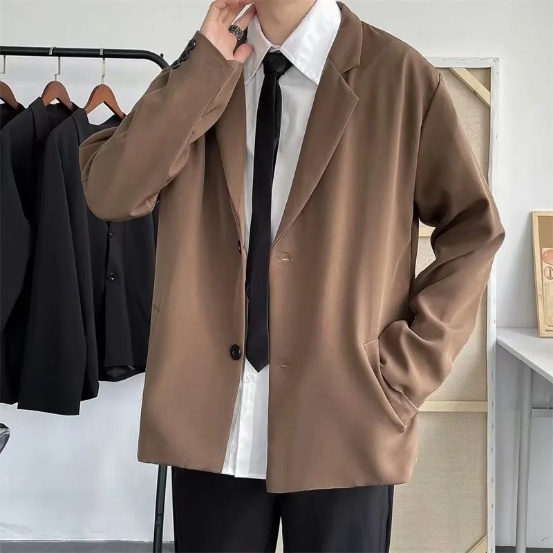 Casual Blazers Men Loose S-3XL Solid Color Single Breasted Retro Japan Style Artsy Office Notched Collar Popular Interview Suits