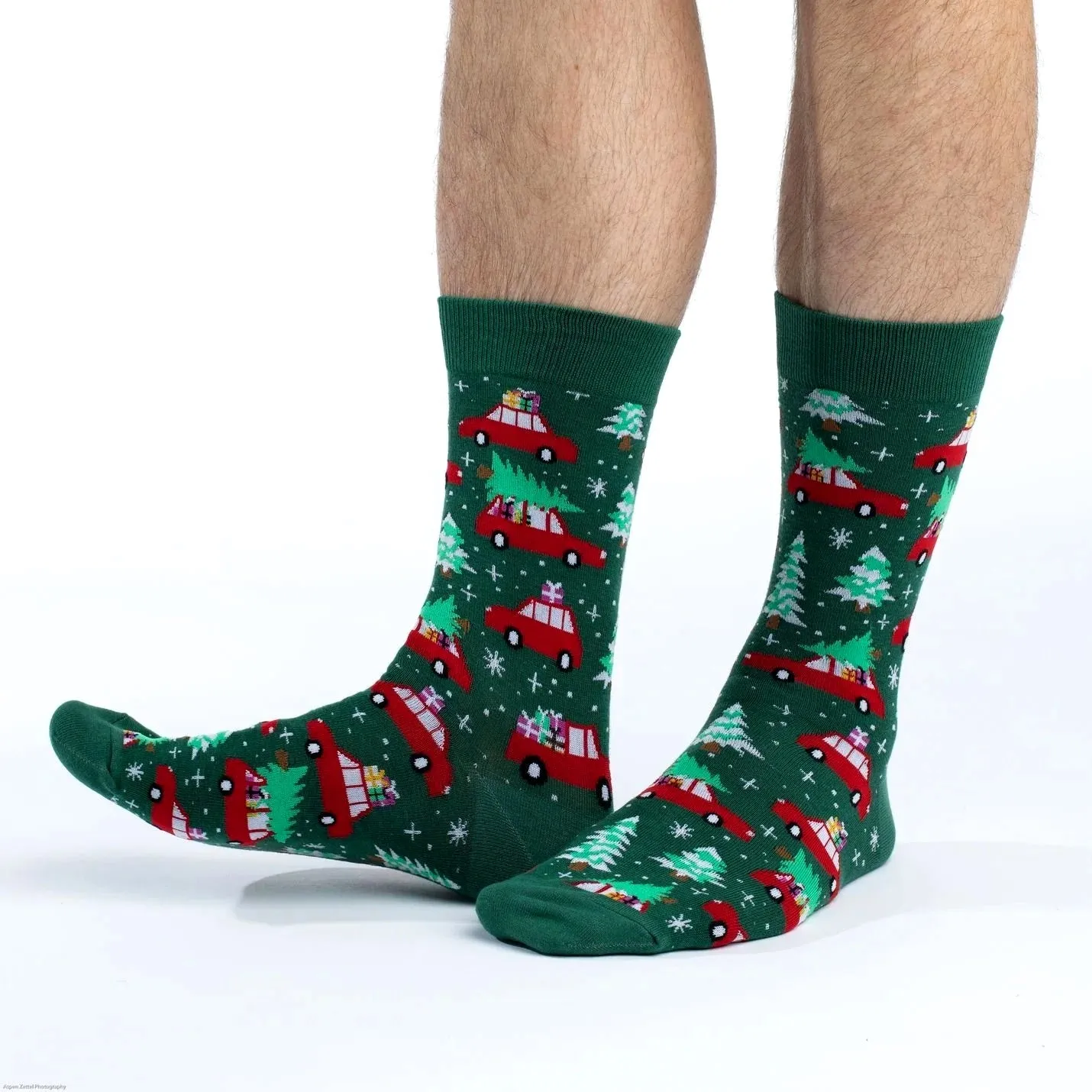 Christmas Tree on a Car Socks from the Sock Panda (Adult Large - Men's Shoe Sizes 8-12)