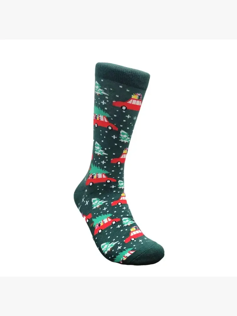 Christmas Tree on a Car Socks from the Sock Panda (Adult Large - Men's Shoe Sizes 8-12)