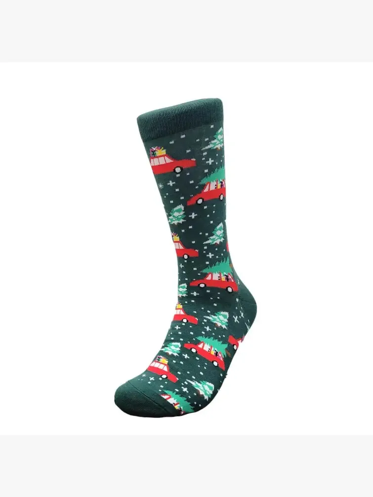 Christmas Tree on a Car Socks from the Sock Panda (Adult Large - Men's Shoe Sizes 8-12)