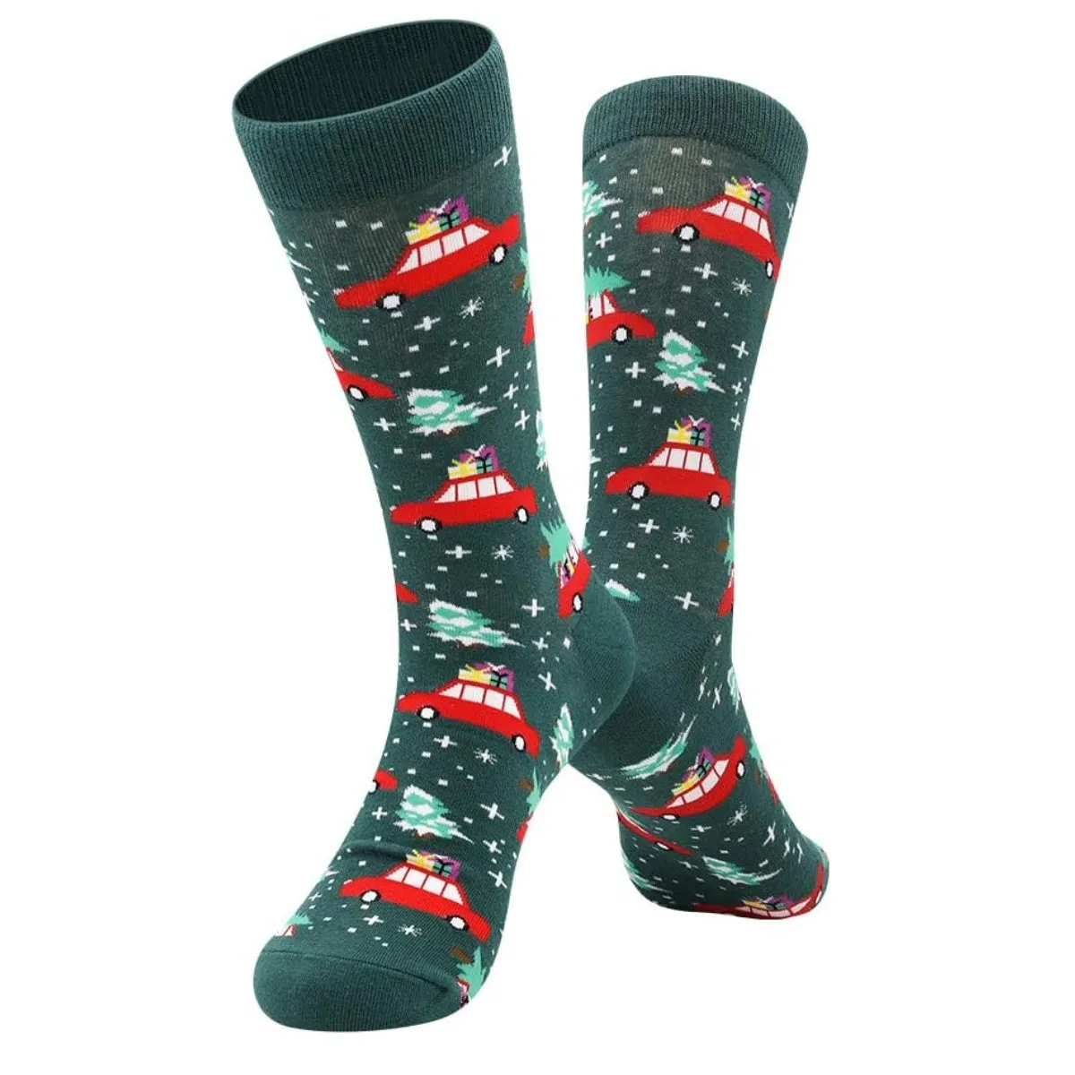 Christmas Tree on a Car Socks from the Sock Panda (Adult Large - Men's Shoe Sizes 8-12)