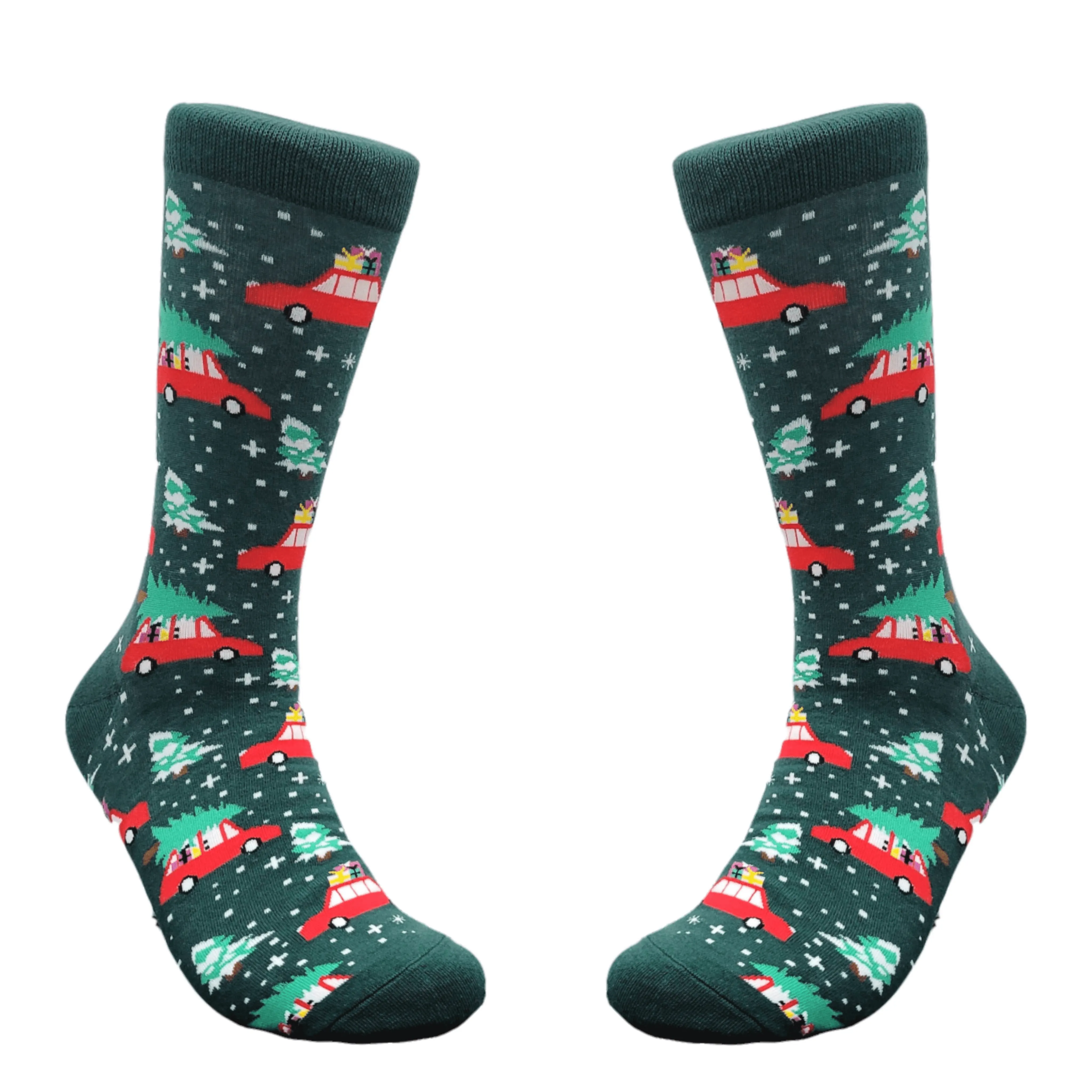 Christmas Tree on a Car Socks from the Sock Panda (Adult Large - Men's Shoe Sizes 8-12)