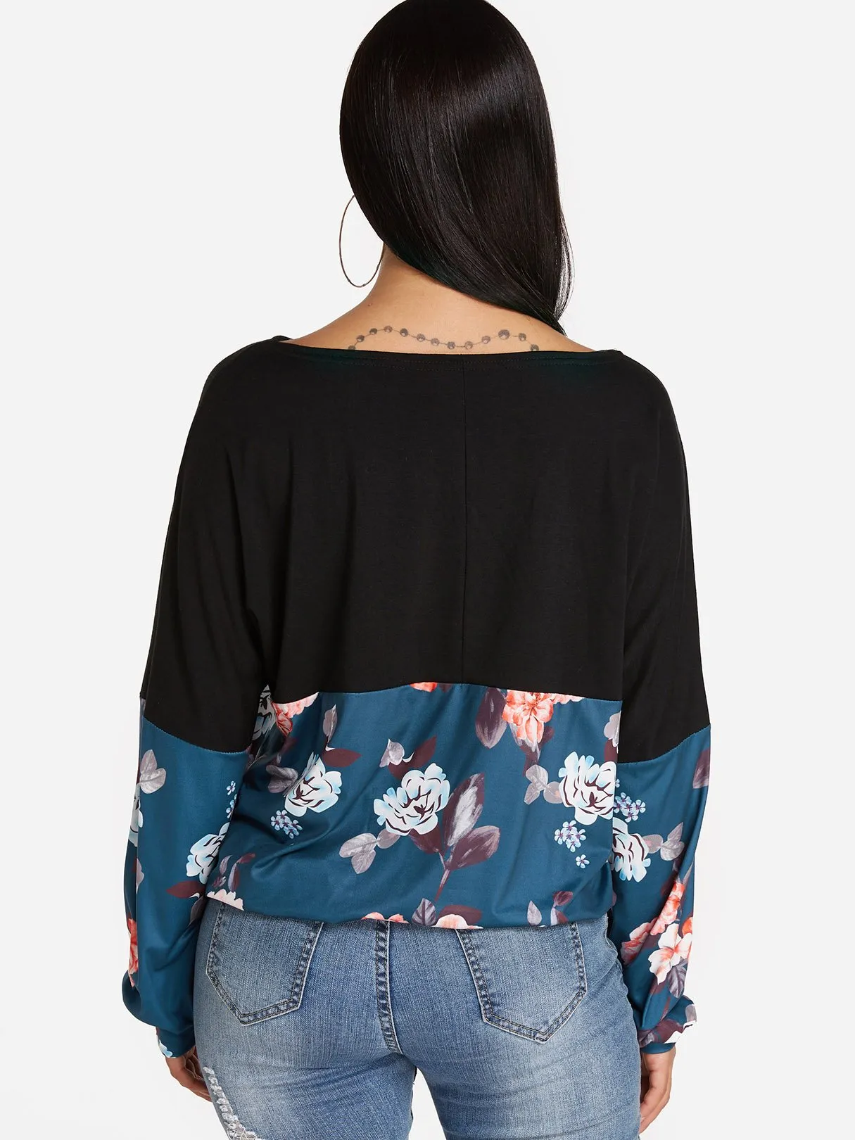 Custom One Shoulder Floral Print Long Sleeve T-Shirts