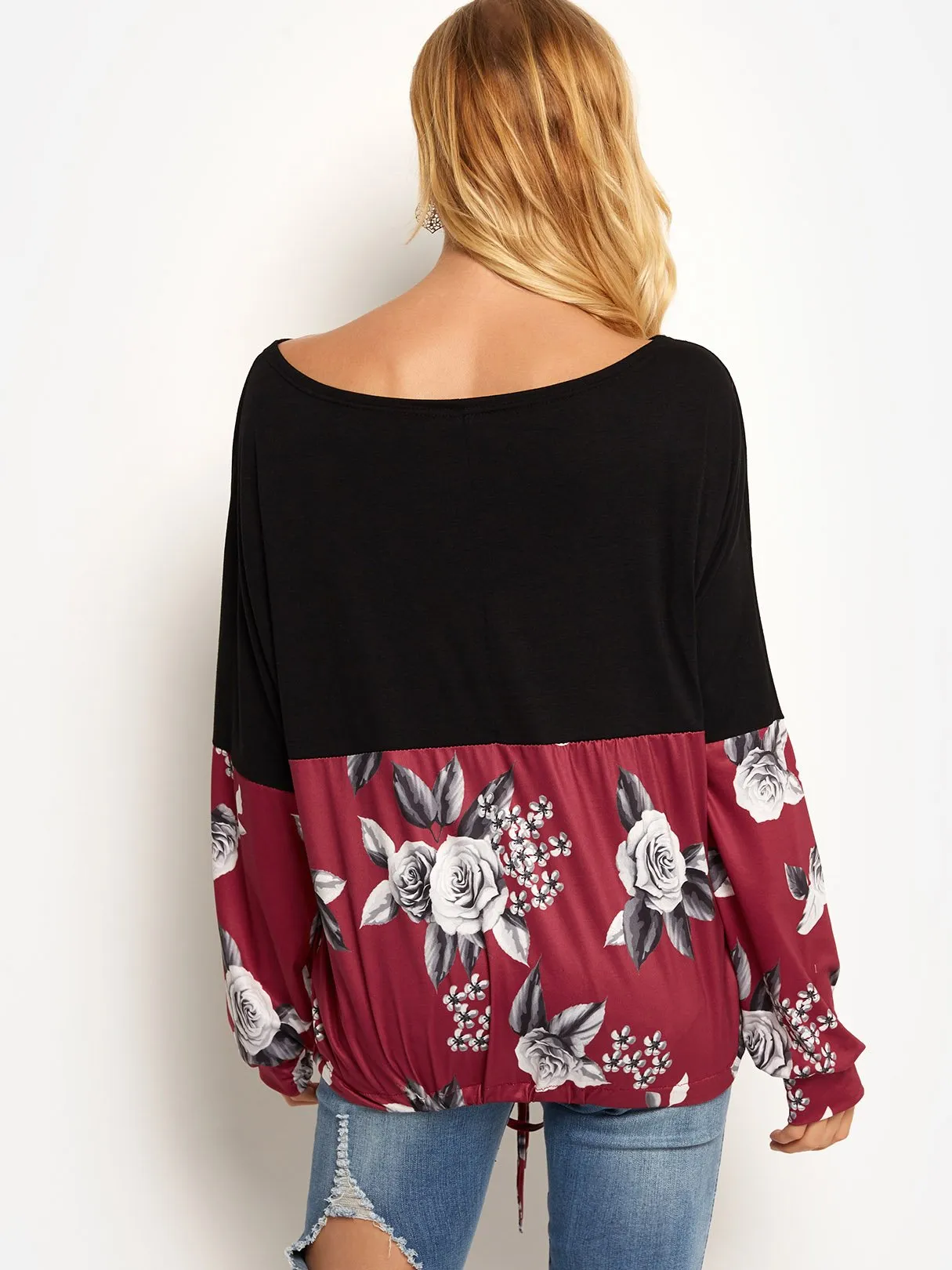 Custom One Shoulder Floral Print Long Sleeve T-Shirts