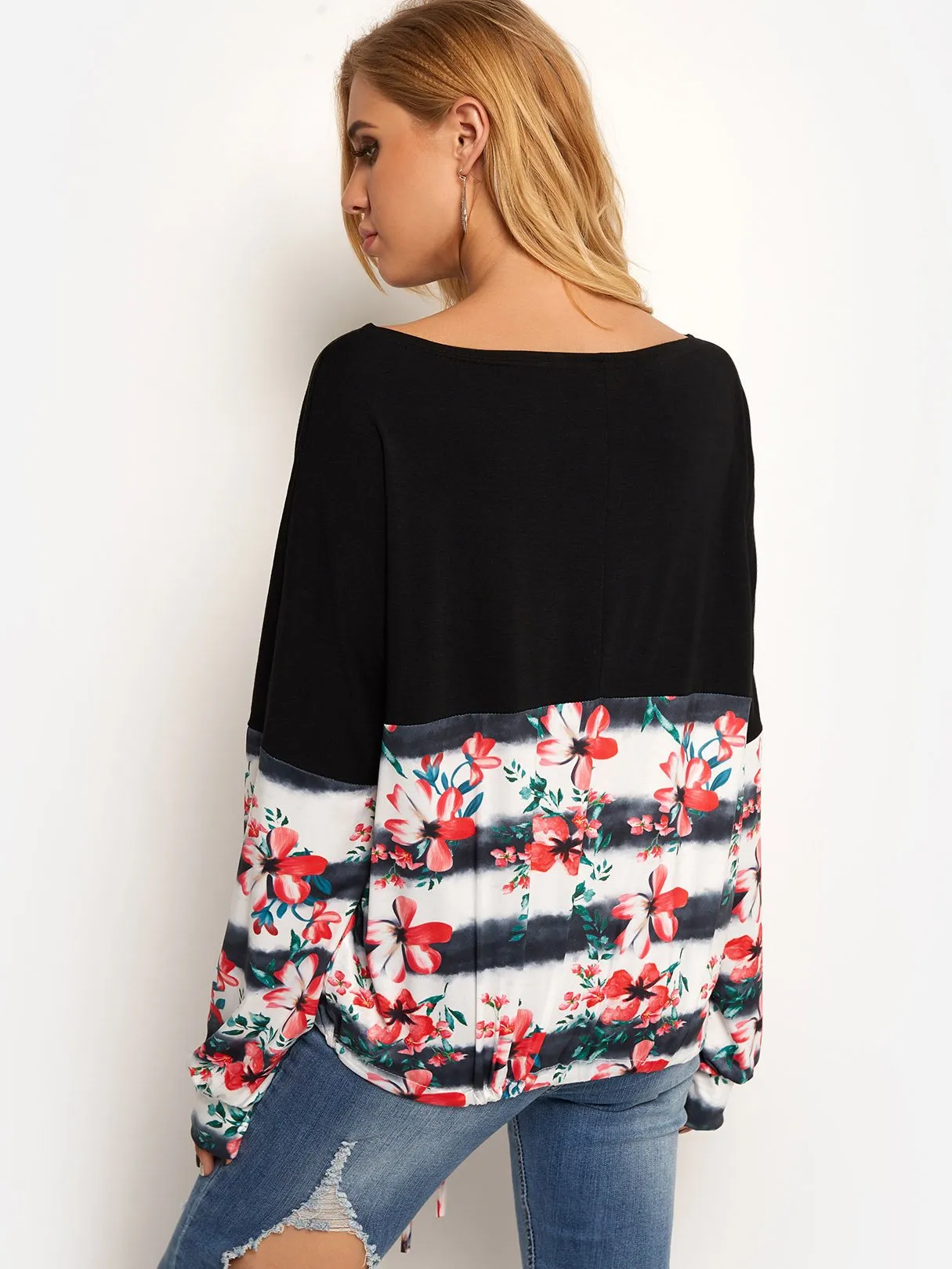 Custom One Shoulder Floral Print Long Sleeve T-Shirts