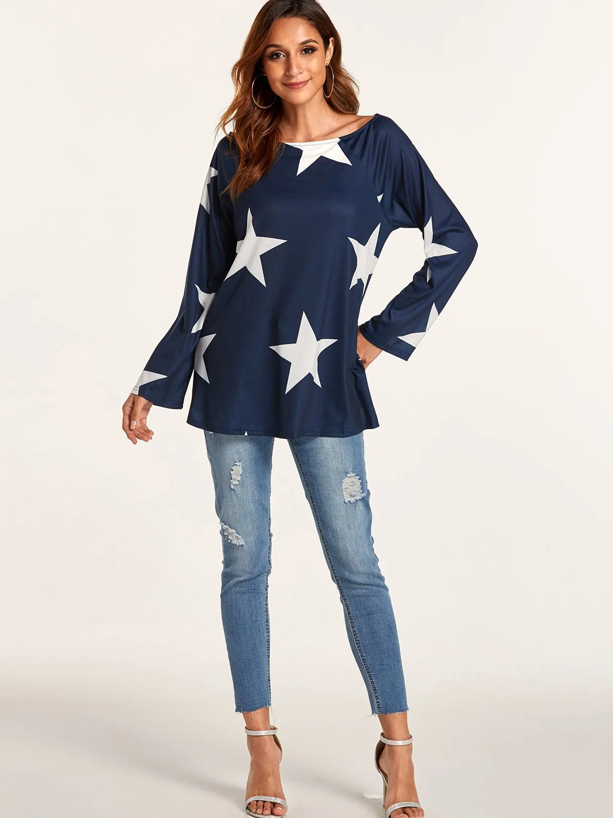 Custom One Shoulder Star Long Sleeve T-Shirts