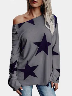 Custom One Shoulder Star Long Sleeve T-Shirts