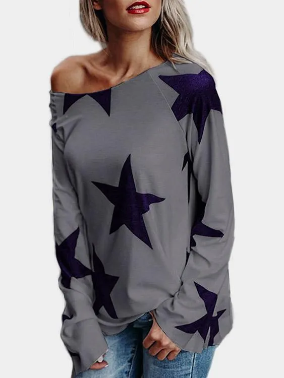 Custom One Shoulder Star Long Sleeve T-Shirts