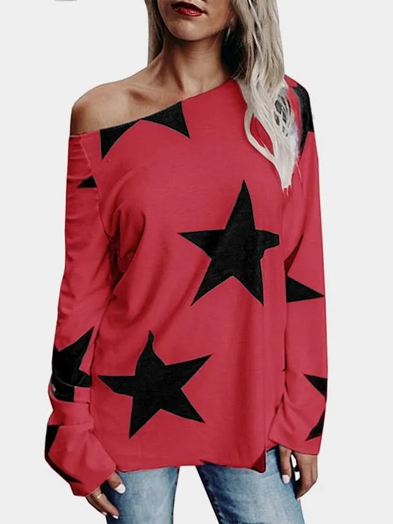 Custom One Shoulder Star Long Sleeve T-Shirts