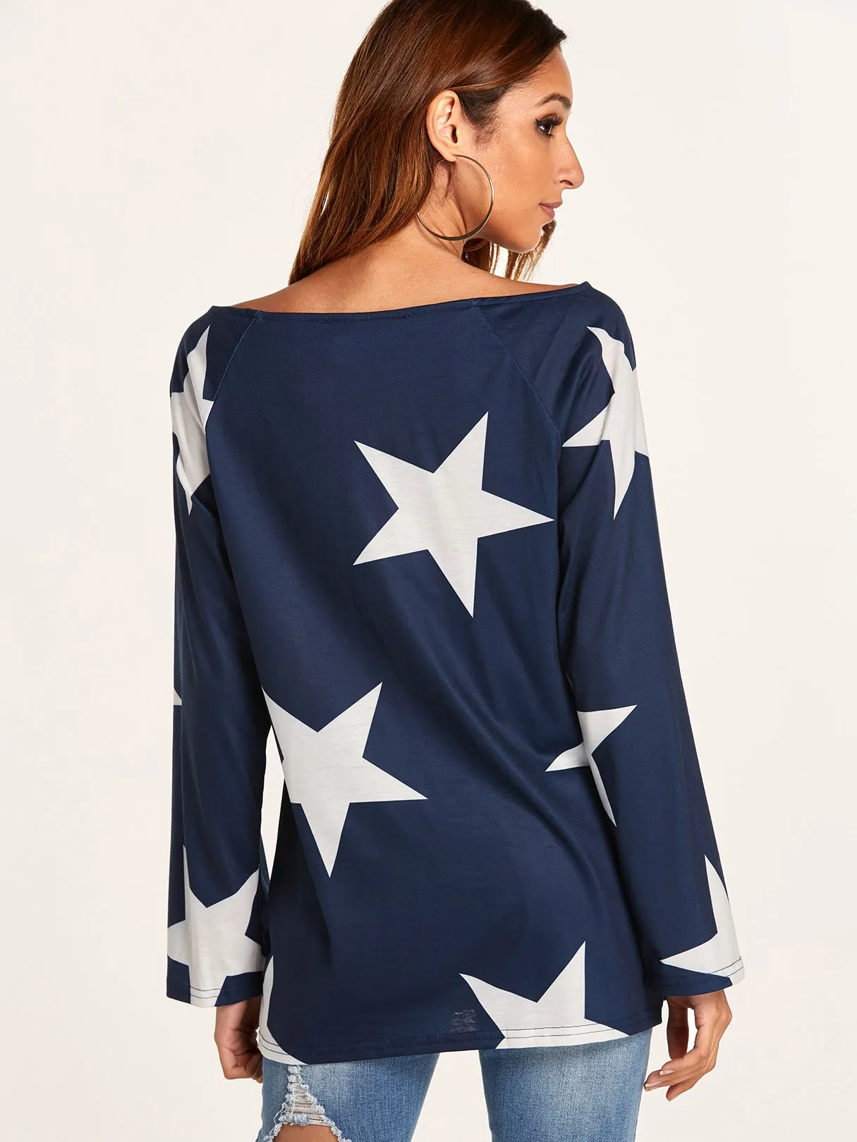 Custom One Shoulder Star Long Sleeve T-Shirts