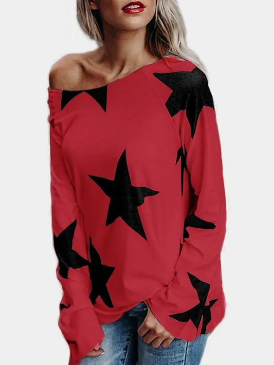 Custom One Shoulder Star Long Sleeve T-Shirts