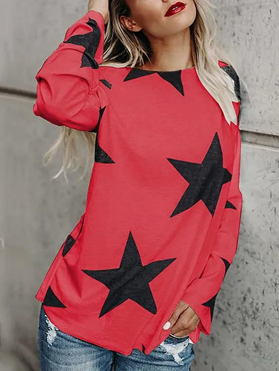 Custom One Shoulder Star Long Sleeve T-Shirts