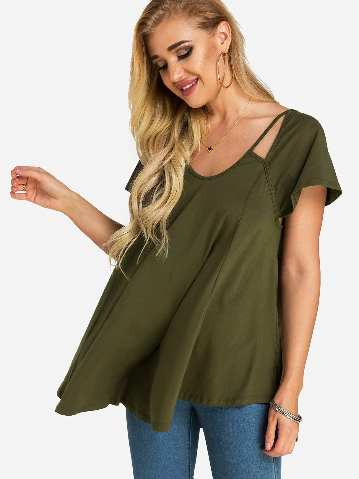 Custom Round Neck Plain Cut Out Short Sleeve Top