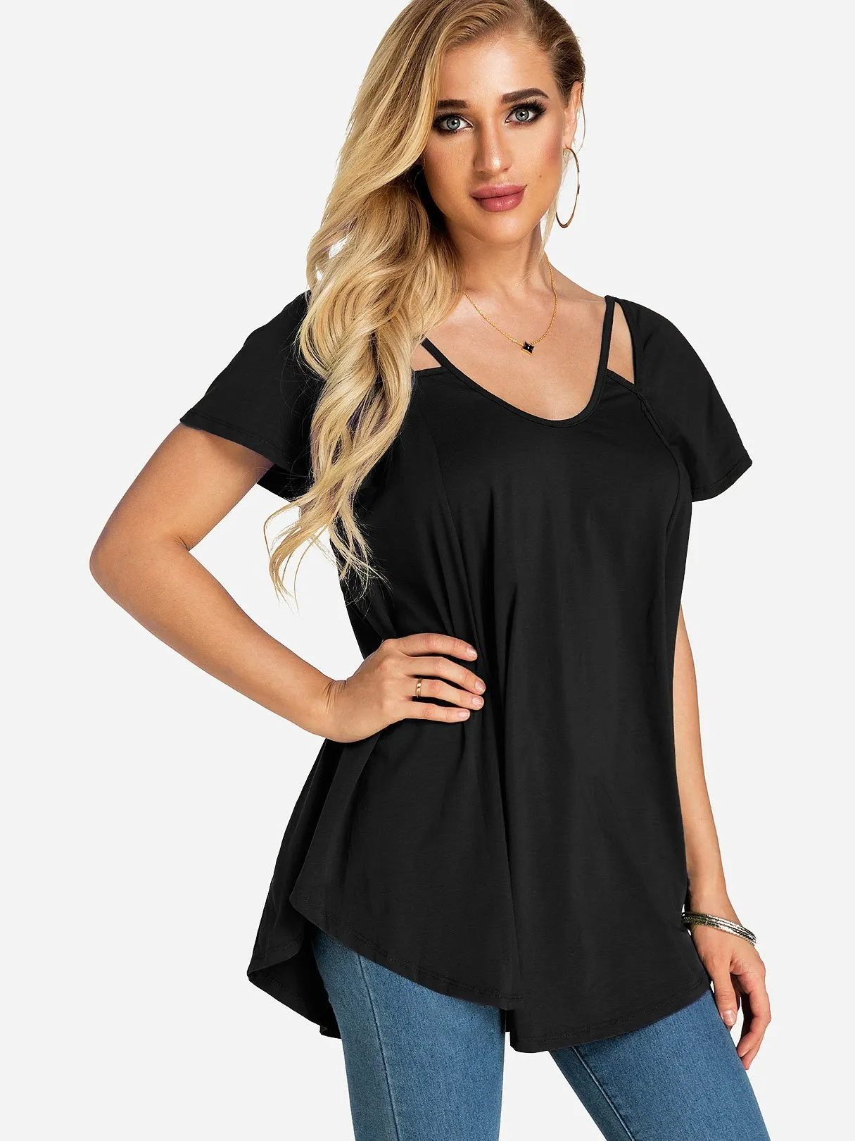 Custom Round Neck Plain Cut Out Short Sleeve Top