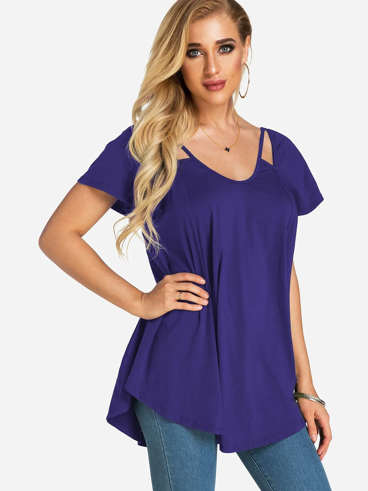 Custom Round Neck Plain Cut Out Short Sleeve Top