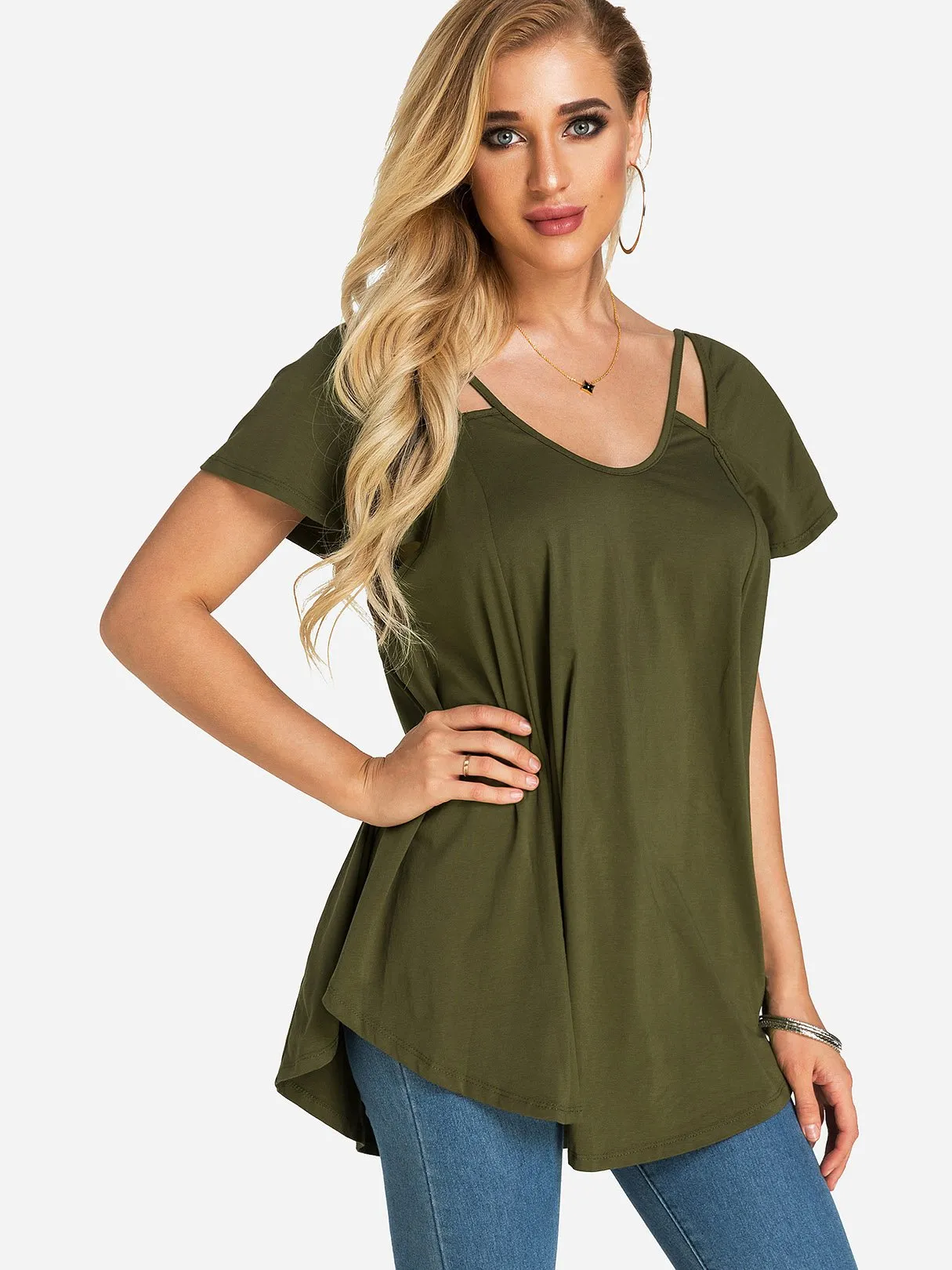 Custom Round Neck Plain Cut Out Short Sleeve Top