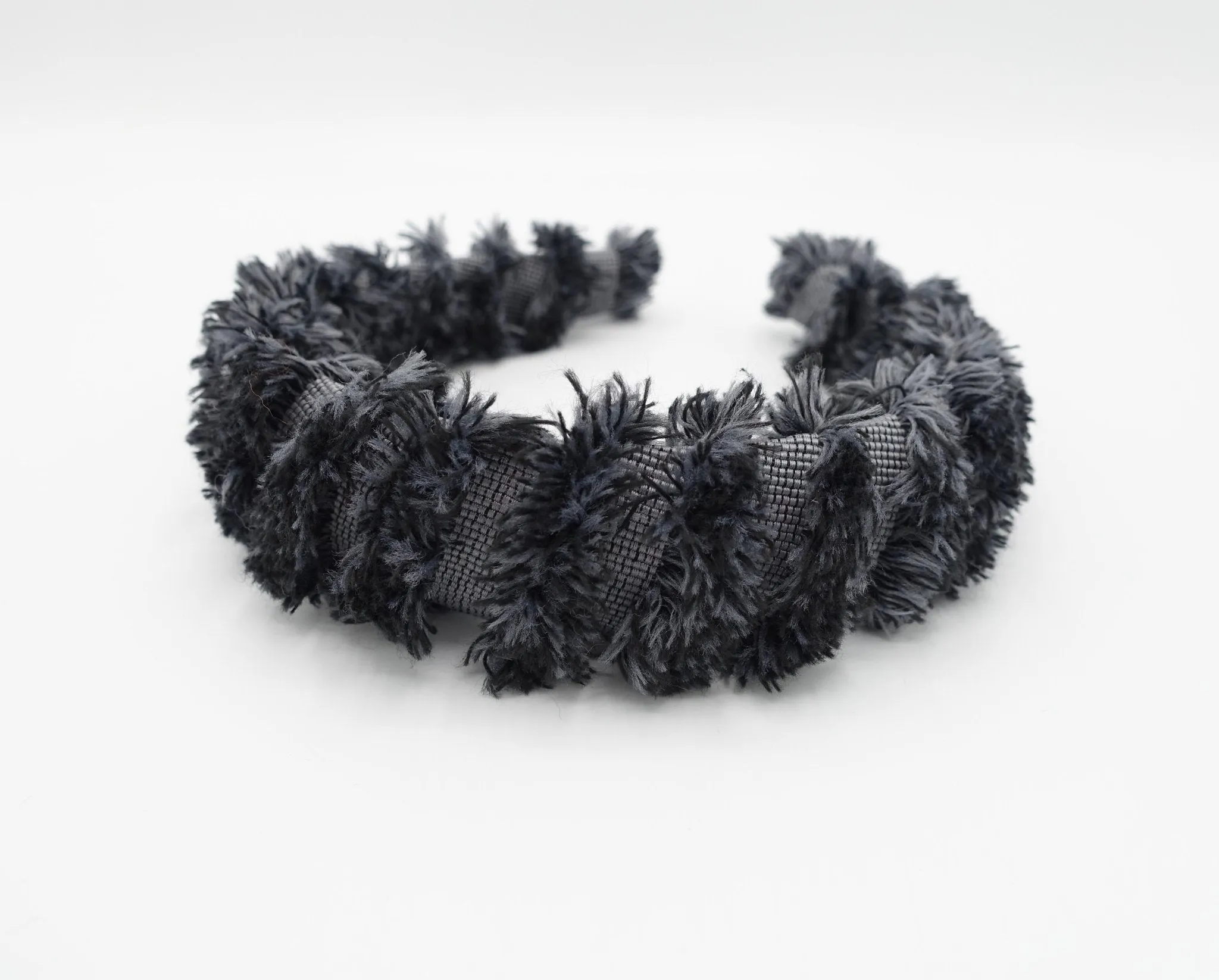 denim frayed edge padded wrap headband stylish hair accessory for women