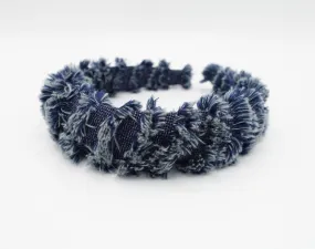 denim frayed edge padded wrap headband stylish hair accessory for women