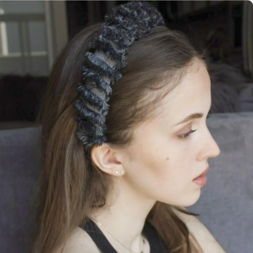 denim frayed edge padded wrap headband stylish hair accessory for women