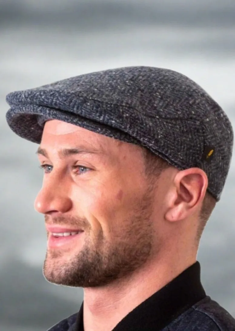 Donegal Tweed Herringone Flat Cap - Blue Speck