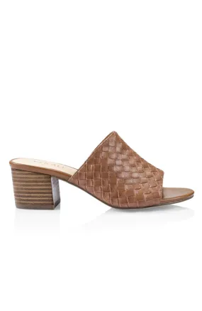 Ezzy Woven Block Heel Tan Embossed PU