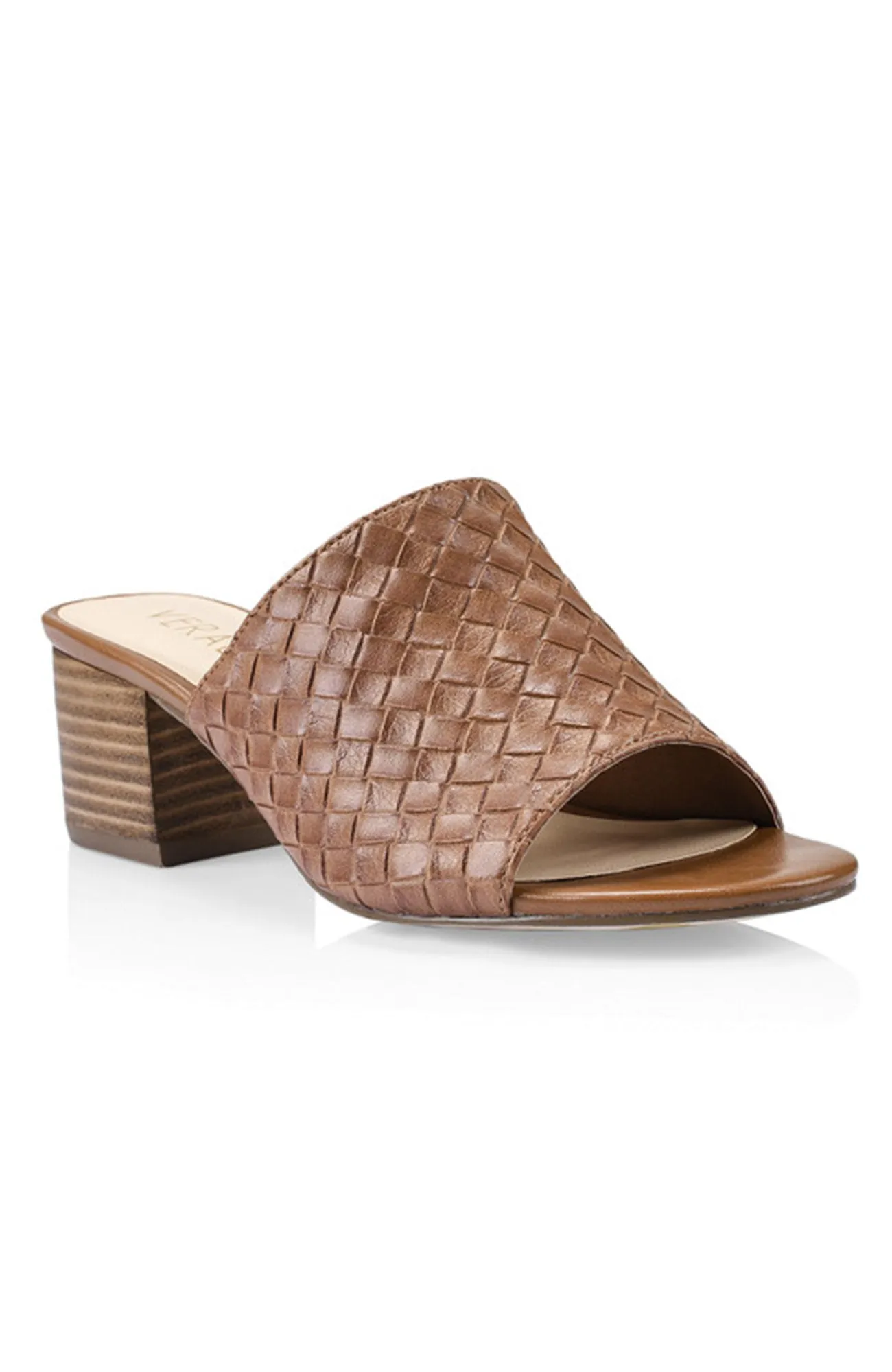 Ezzy Woven Block Heel Tan Embossed PU