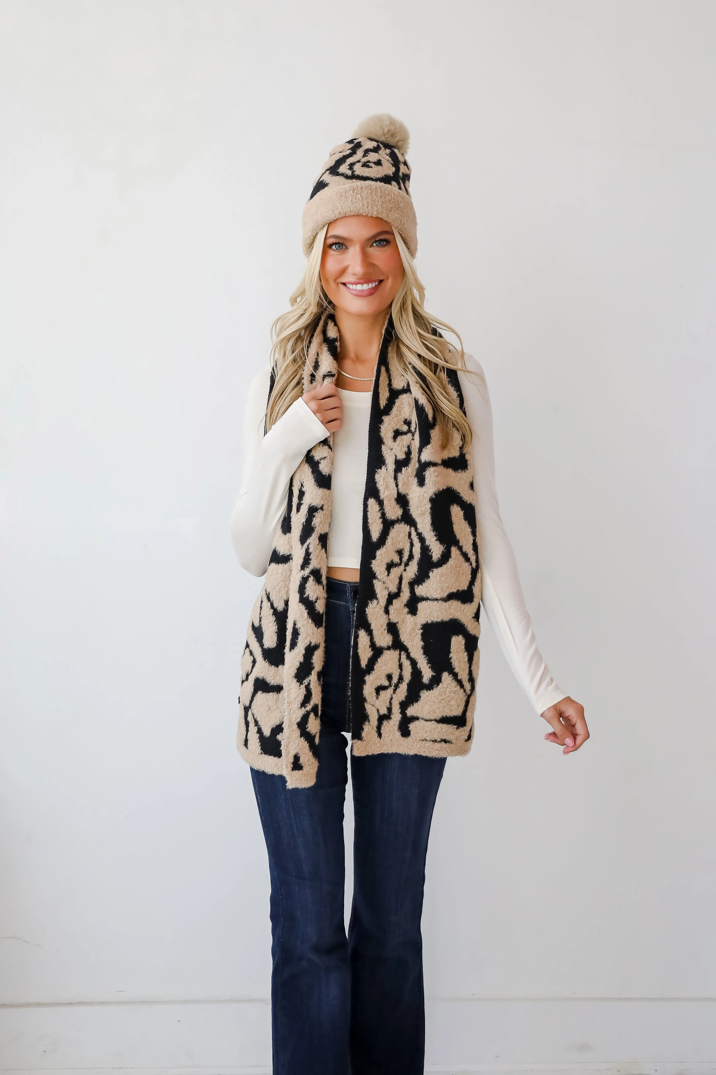 FINAL SALE - Fierce And Cozy Beige Leopard Scarf