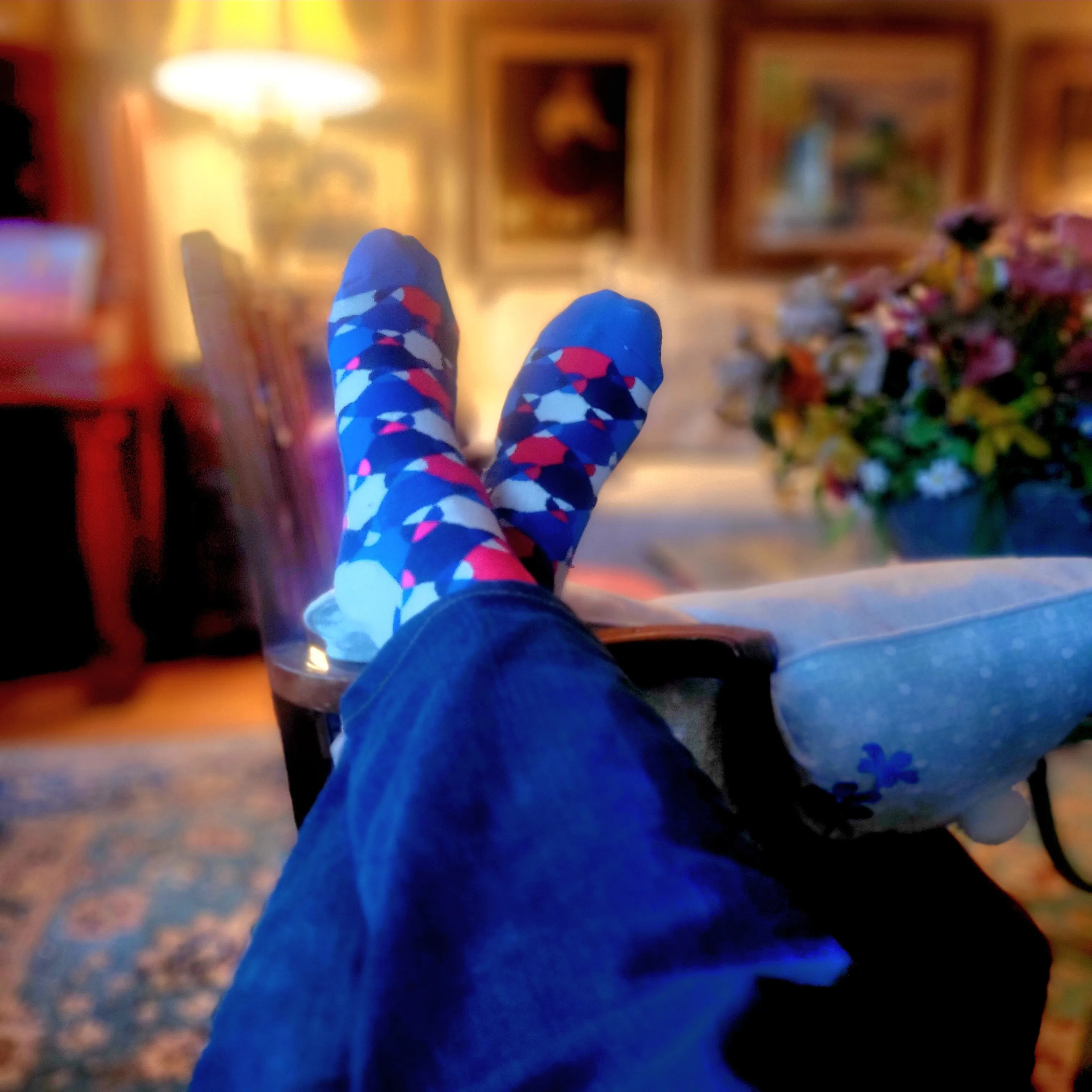 Fun Pattern Socks from the Sock Panda (Red, Blue, White) - Adult Large - Men's Shoe Sizes 8-12