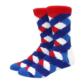 Fun Pattern Socks from the Sock Panda (Red, Blue, White) - Adult Large - Men's Shoe Sizes 8-12