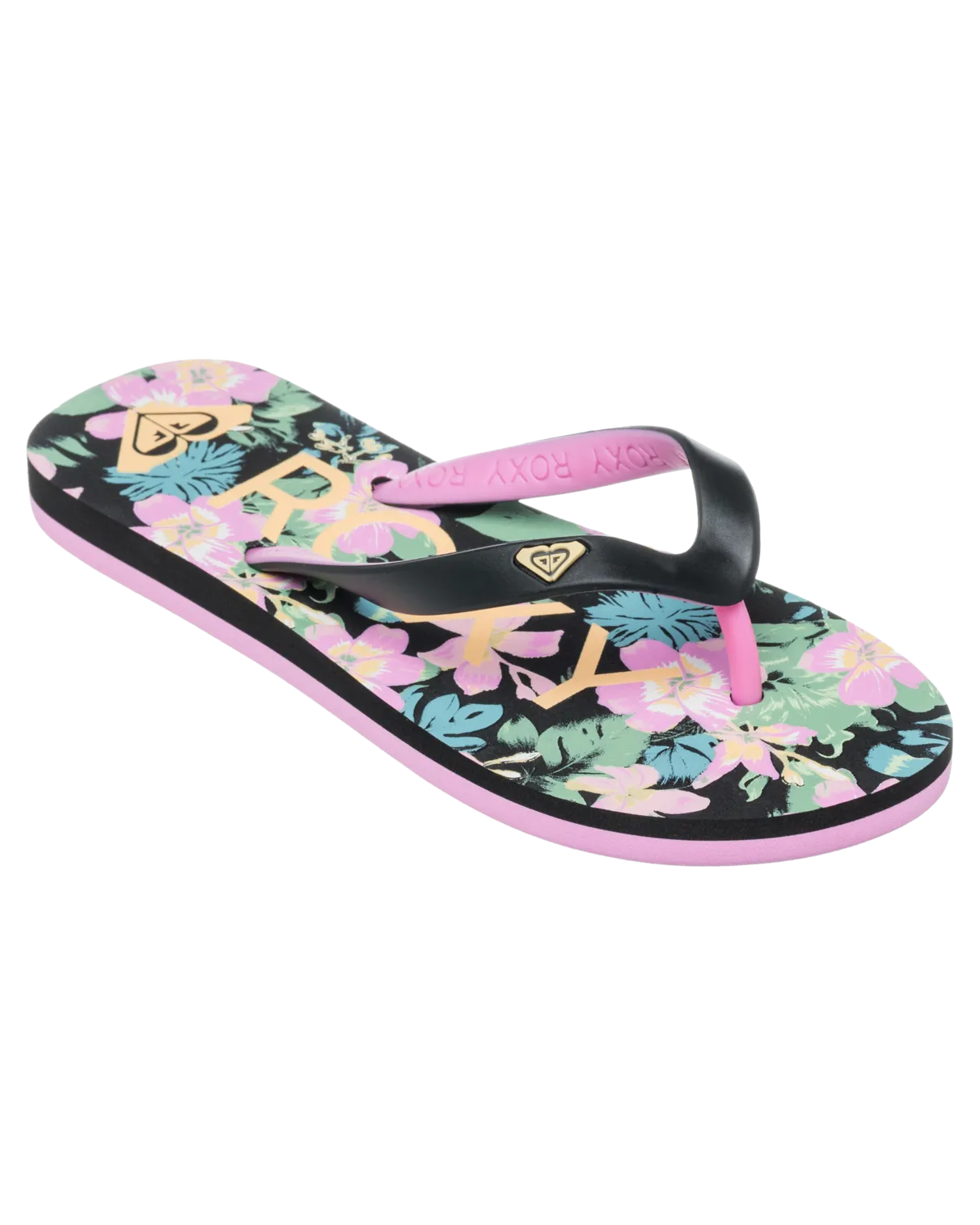 Girls Tahiti VII Flip Flops in Black & Pink Stencil