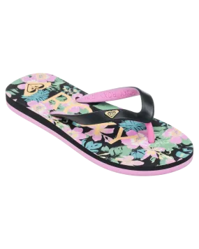 Girls Tahiti VII Flip Flops in Black & Pink Stencil