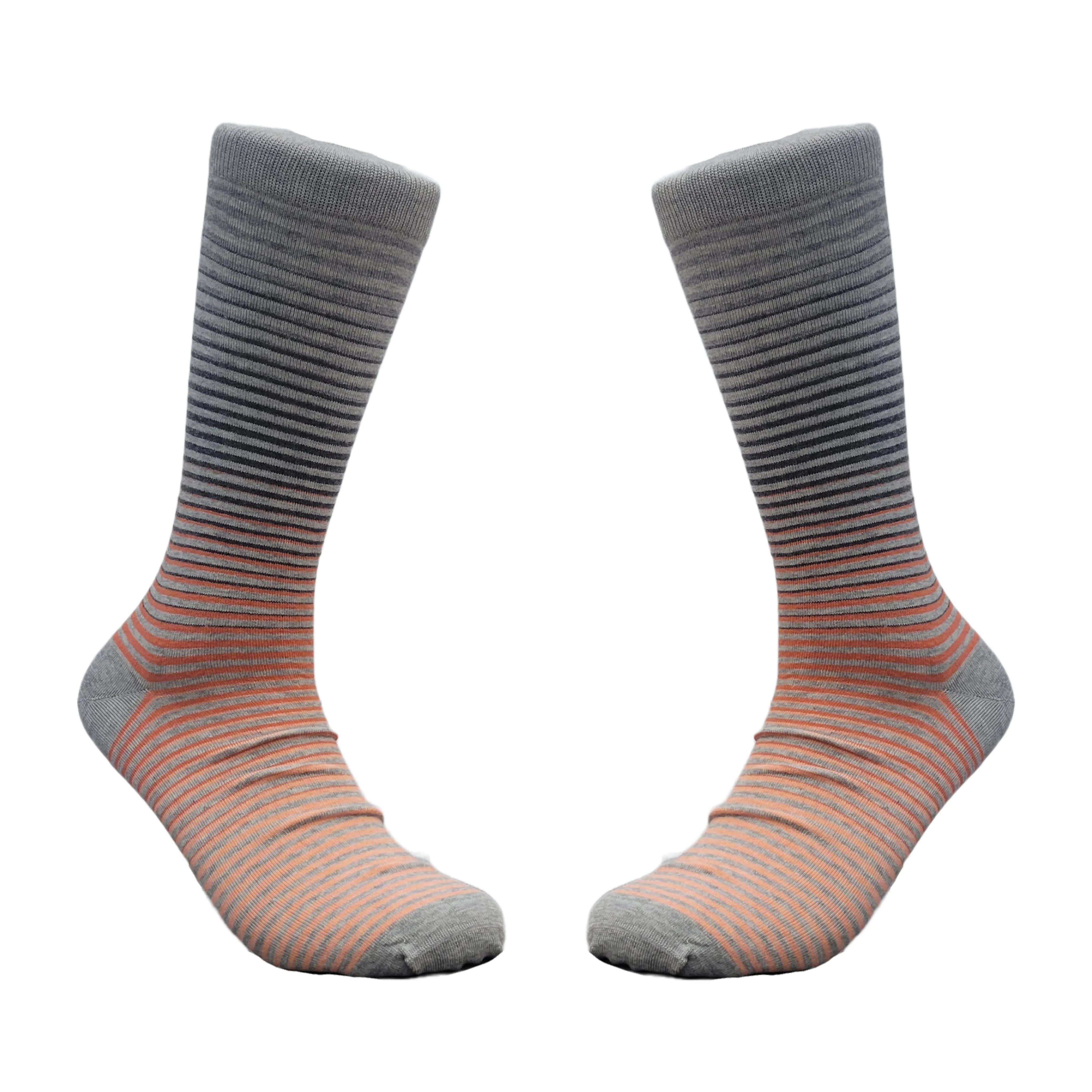 Gray to Orange Graduated Striped Pattern Dress Socks