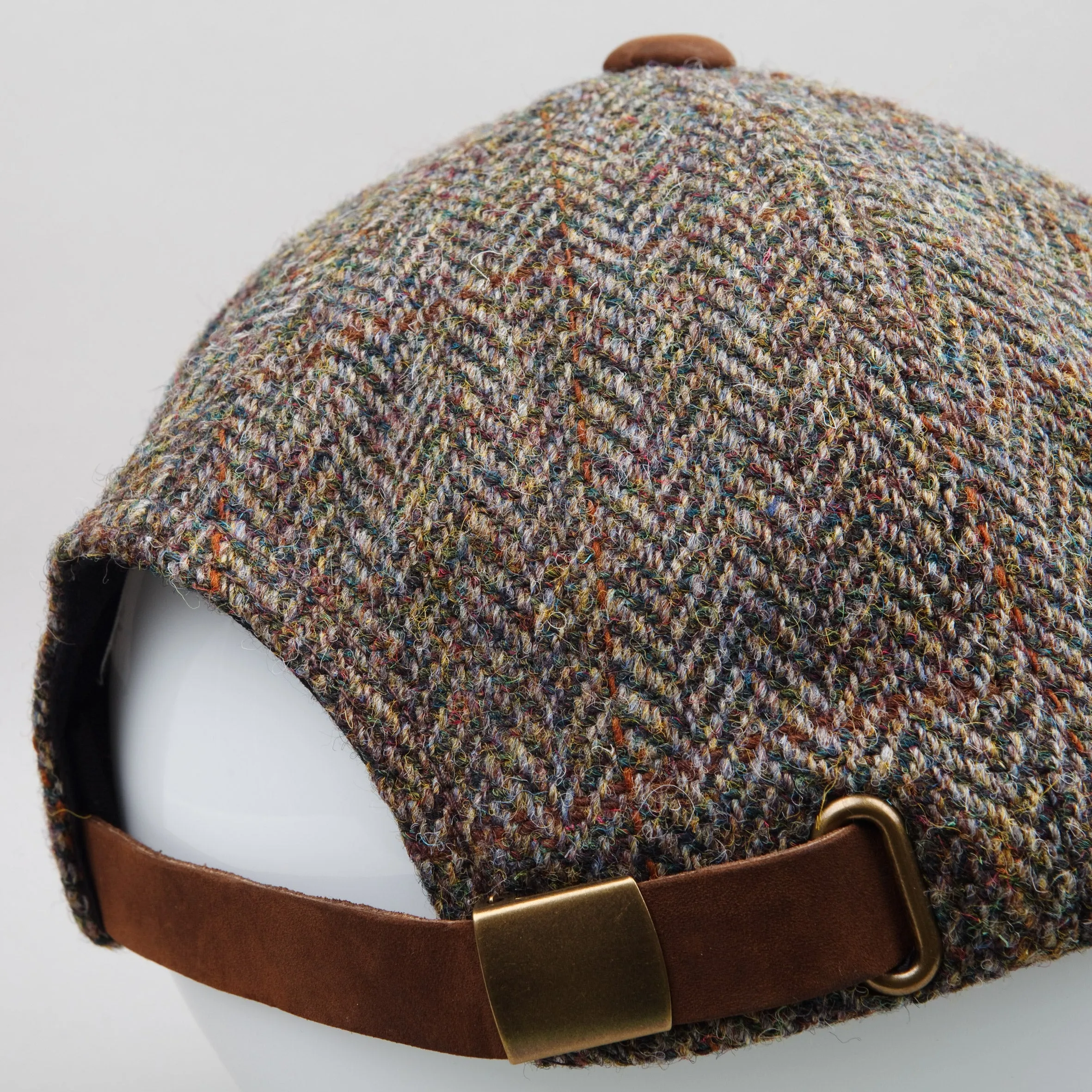 Harris Tweed Baseball Hat in green/brown herringbone