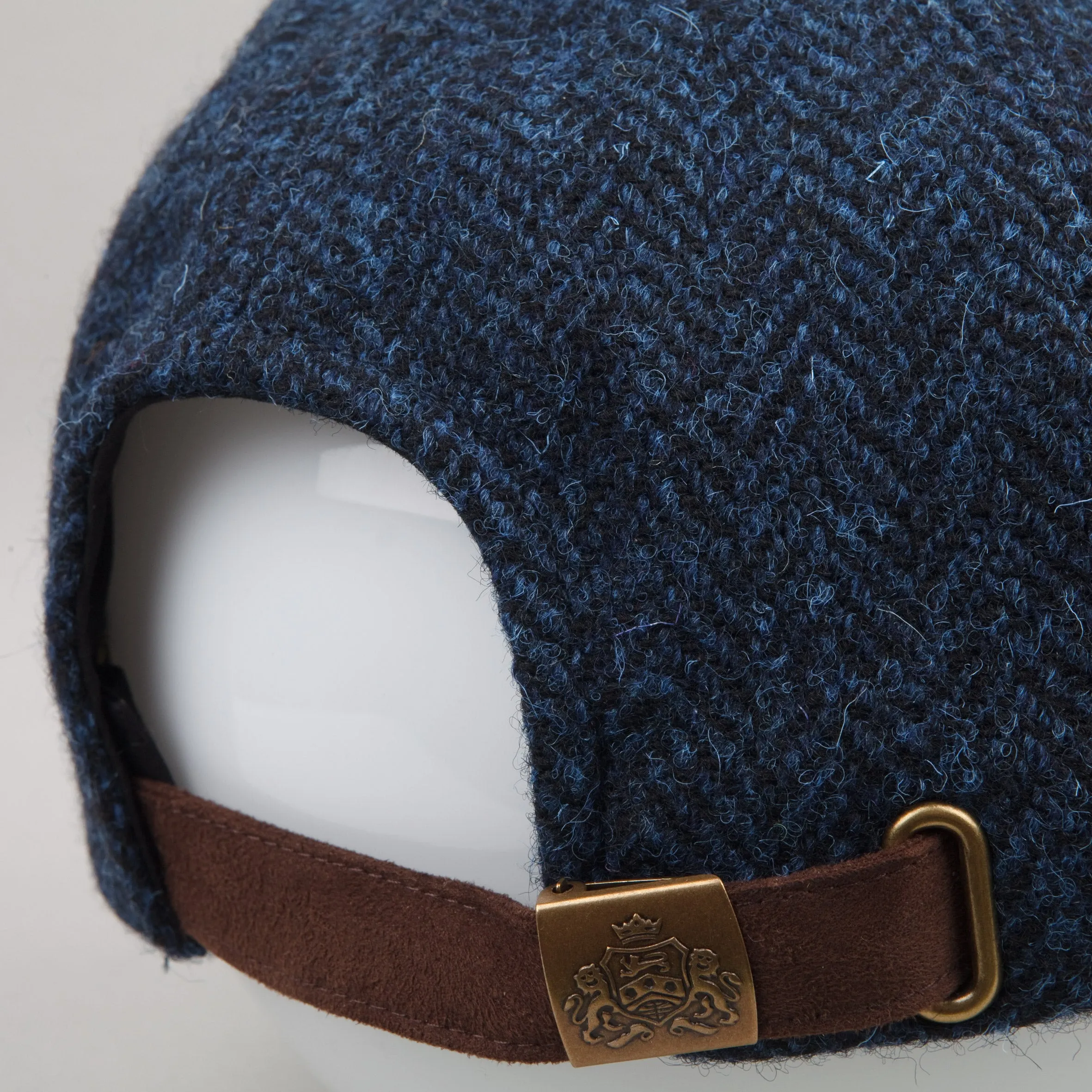 Harris Tweed Baseball Hat in navy herringbone