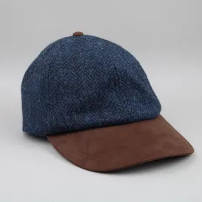 Harris Tweed Baseball Hat in navy herringbone