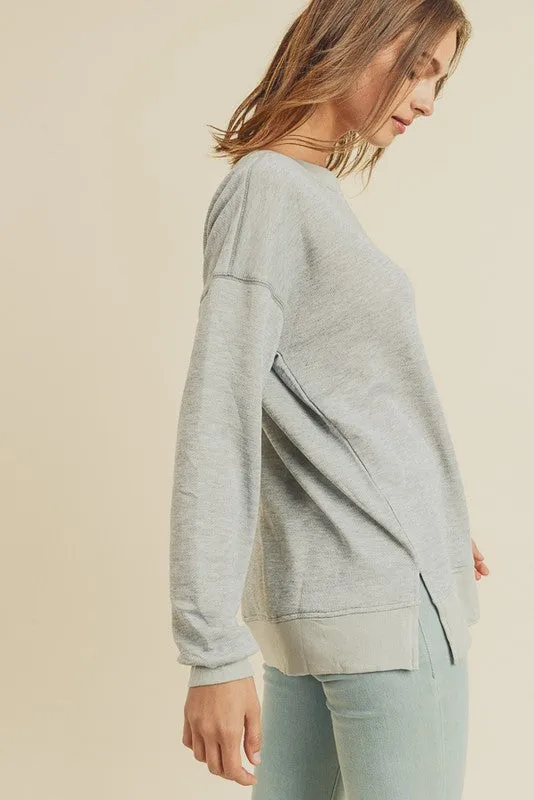 Heather Grey Terry Knit Sweater