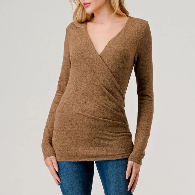 Heimious Rib Knit Surplice Top | Coffee