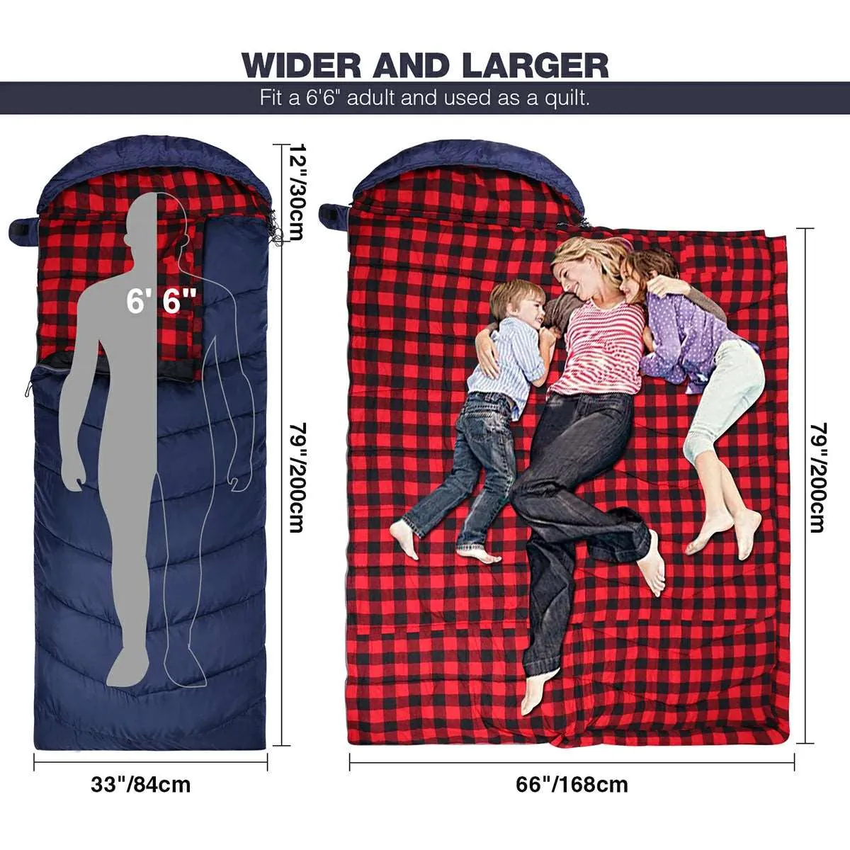 Hooded Camping Sleeping Bag for Adult with Cotton Flannel,Red,Blue,Navy Blue