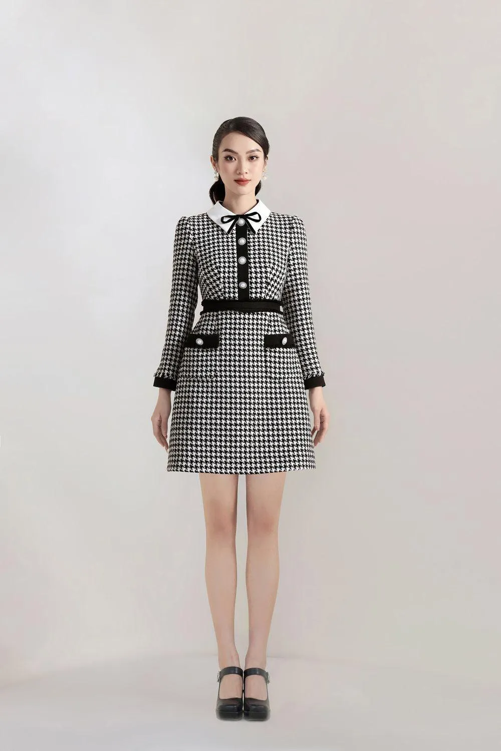 Irene A-line Long Sleeved Tweed Mini Dress