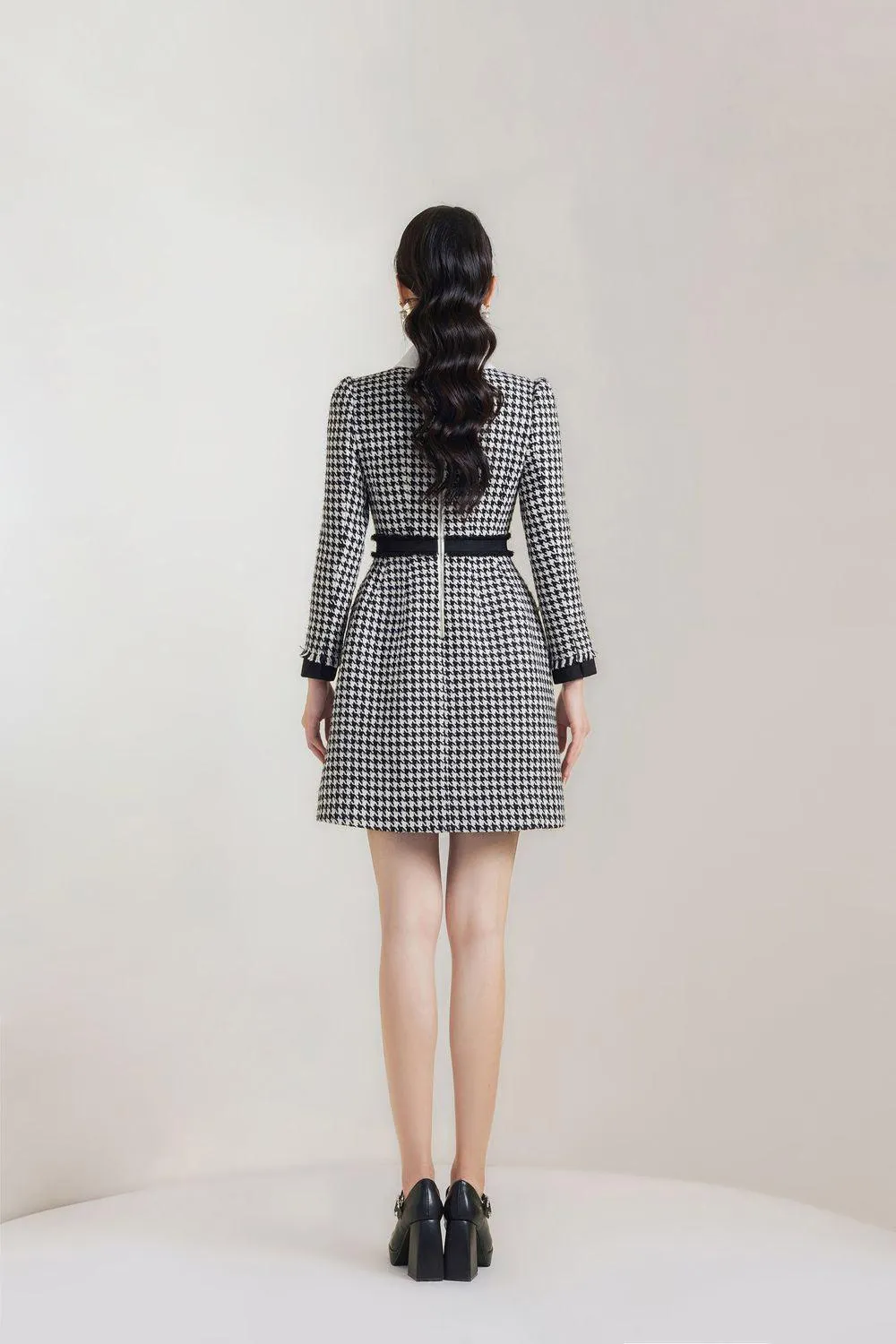 Irene A-line Long Sleeved Tweed Mini Dress