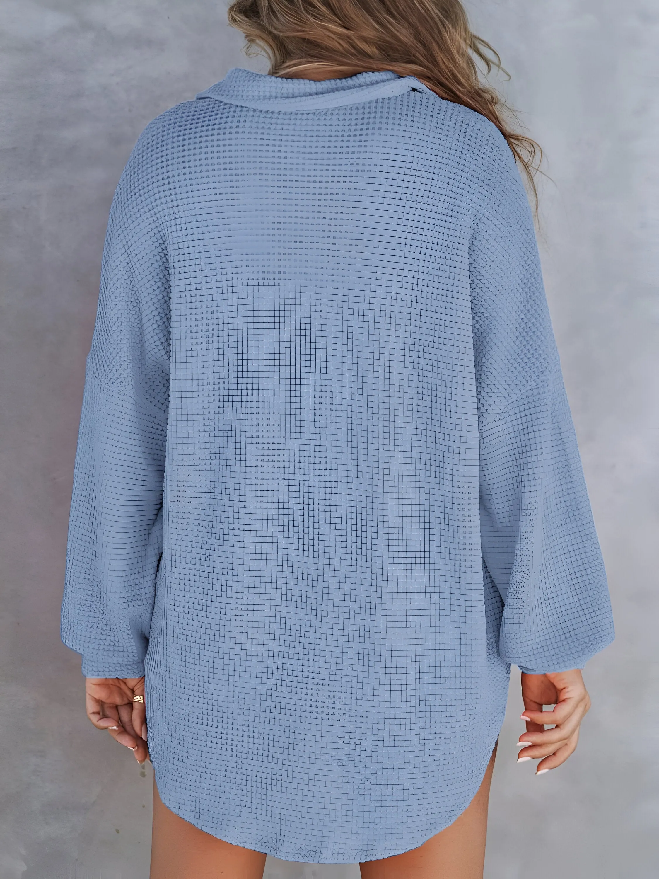 Ivyshape | Cozy Waffle Knit Sleeve Shirt