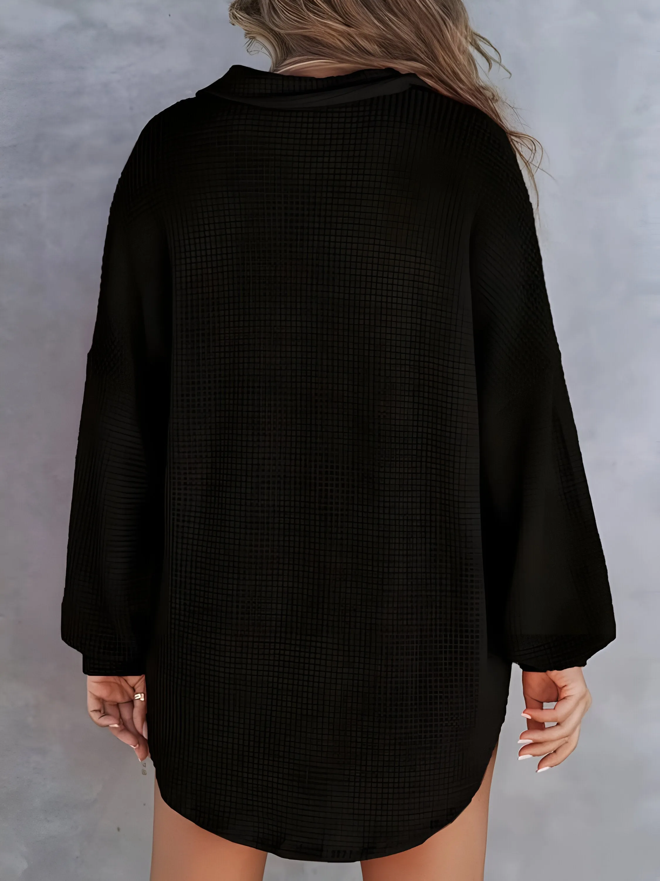 Ivyshape | Cozy Waffle Knit Sleeve Shirt