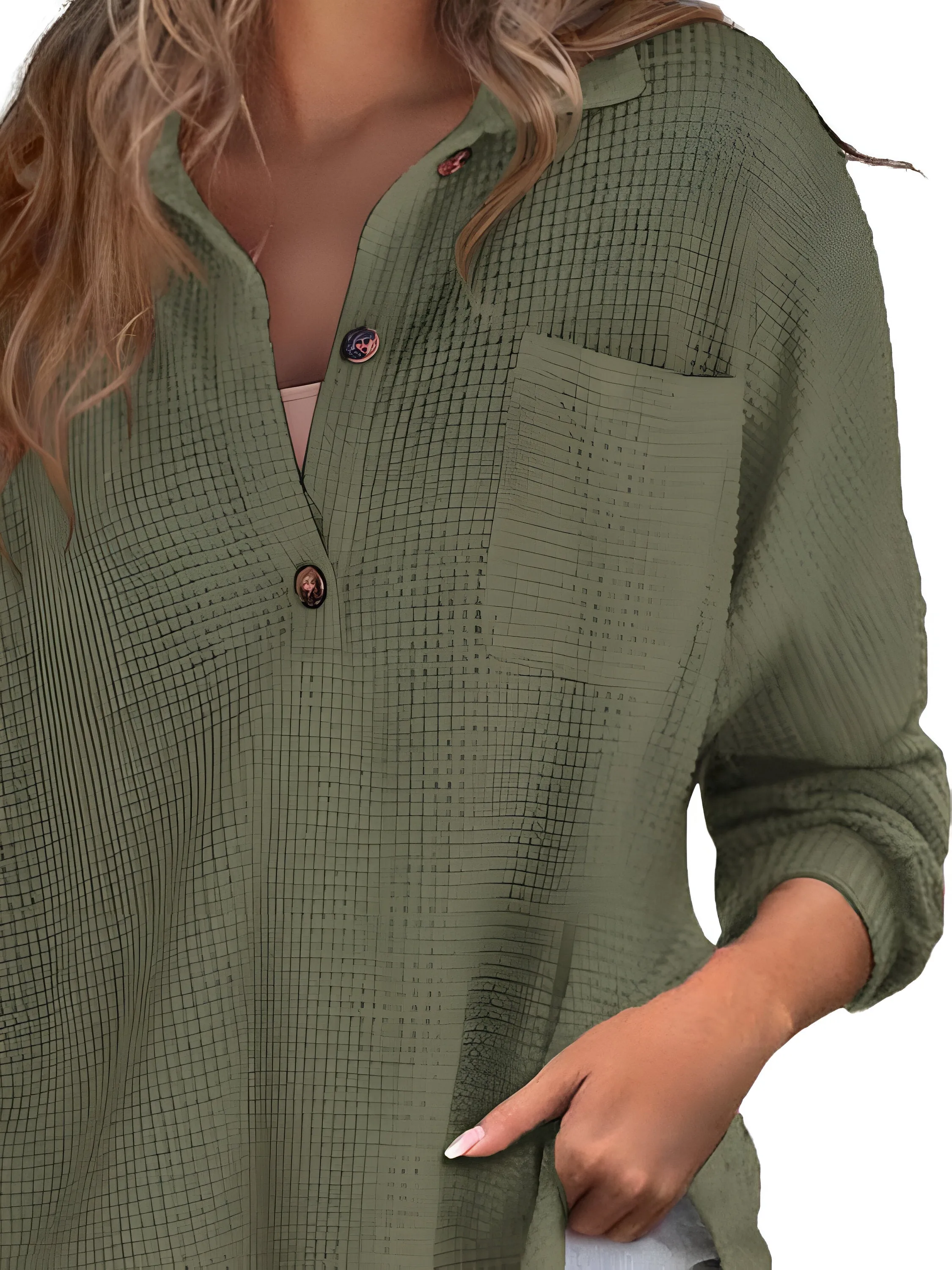 Ivyshape | Cozy Waffle Knit Sleeve Shirt